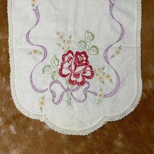 Vintage Floral Embroidered Cottagecore Table Runner - 32'' Long